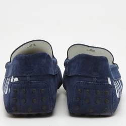 Pre Owned Tod's Navy Blue Logo Print Suede Slip On Loafers Size 42.5