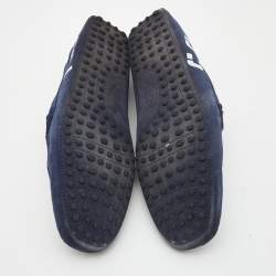Pre Owned Tod's Navy Blue Logo Print Suede Slip On Loafers Size 42.5