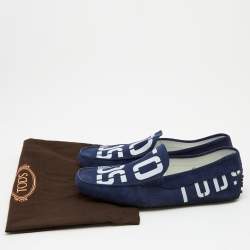 Pre Owned Tod's Navy Blue Logo Print Suede Slip On Loafers Size 42.5