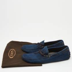 Pre Owned Tod's Navy Blue Nubuck Leather Bow Loafers Size 44