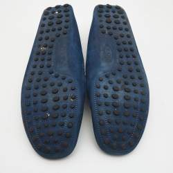 Pre Owned Tod's Navy Blue Nubuck Leather Bow Loafers Size 44