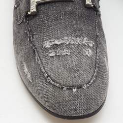 Tod's Dark Grey Denim Double T Crystal Embellished Loafers Size 41