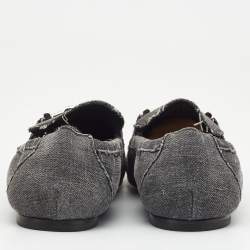 Tod's Dark Grey Denim Double T Crystal Embellished Loafers Size 41