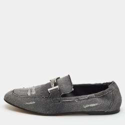 Tod's Dark Grey Denim Double T Crystal Embellished Loafers Size 41