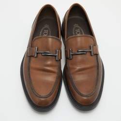 Pre Owned Tod's Brown Leather Slip on Loafers Size 41.5