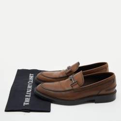 Pre Owned Tod's Brown Leather Slip on Loafers Size 41.5