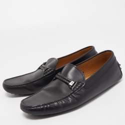 Pre Owned Tod's Black Leather Braided Bit Slip On Loafers Size 42