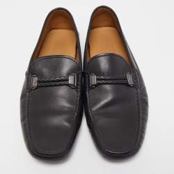 Pre Owned Tod's Black Leather Braided Bit Slip On Loafers Size 42