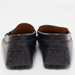 Pre Owned Tod's Black Leather Braided Bit Slip On Loafers Size 42