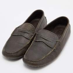 Tod's Olive Green Leather Penny Slip On Loafers Size 40