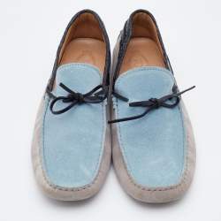 Pre Owned Tod's Tri Color Suede and Croc Embossed Leather Bow Gommino Loafers Size 45.5