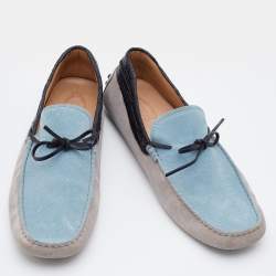 Pre Owned Tod's Tri Color Suede and Croc Embossed Leather Bow Gommino Loafers Size 45.5