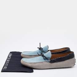 Pre Owned Tod's Tri Color Suede and Croc Embossed Leather Bow Gommino Loafers Size 45.5