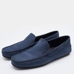 Pre Owned Tod's Blue Leather Driving Loafers Size 40