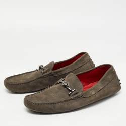 Tods Grey Nubuck Gommino Double T Driving Loafers Size 43
