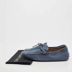 Tod's Blue Suede Bow Detail  Slip On Loafers Size 41.5