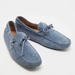 Tod's Blue Suede Bow Detail  Slip On Loafers Size 41.5