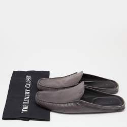 Pre Owned Tod's Metallic Grey Leather Flat Loafer Mules Size 45.5