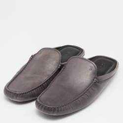 Pre Owned Tod's Metallic Grey Leather Flat Loafer Mules Size 45.5