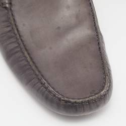 Pre Owned Tod's Metallic Grey Leather Flat Loafer Mules Size 45.5