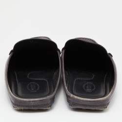 Pre Owned Tod's Metallic Grey Leather Flat Loafer Mules Size 45.5