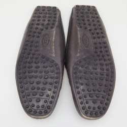 Pre Owned Tod's Metallic Grey Leather Flat Loafer Mules Size 45.5