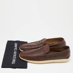 Pre Owned Tod's Brown Leather Penny Slip On Loafers Size 48