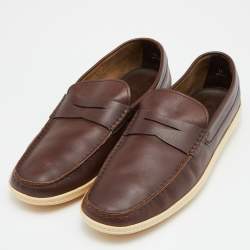 Pre Owned Tod's Brown Leather Penny Slip On Loafers Size 48