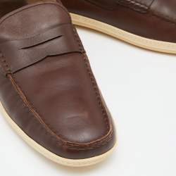 Pre Owned Tod's Brown Leather Penny Slip On Loafers Size 48