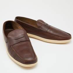 Pre Owned Tod's Brown Leather Penny Slip On Loafers Size 48