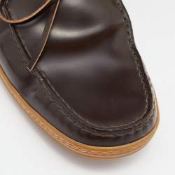 Pre Owned Tods  Brown Leather Bow Slip On Loafers Size 42.5