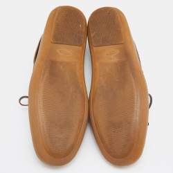 Pre Owned Tods  Brown Leather Bow Slip On Loafers Size 42.5