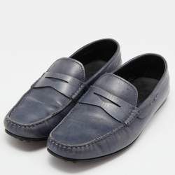 Tods Blue Leather Slip On Loafers Size 41.5 
