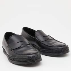 Pre Owned حذاء لوفرز تودز سليب أون جلد أسود بحواف شعار الماركة مقاس 41