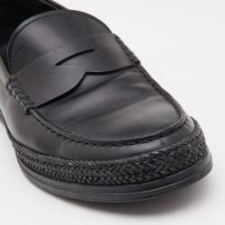 Pre Owned حذاء لوفرز تودز سليب أون جلد أسود بحواف شعار الماركة مقاس 41