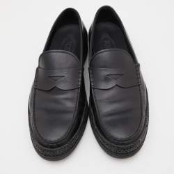 Pre Owned حذاء لوفرز تودز سليب أون جلد أسود بحواف شعار الماركة مقاس 41