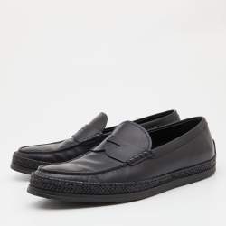 Pre Owned حذاء لوفرز تودز سليب أون جلد أسود بحواف شعار الماركة مقاس 41