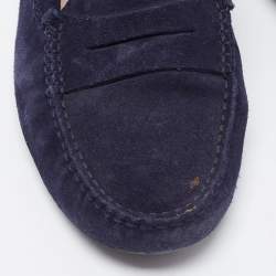 Pre Owned Tod's Blue Suede Gommino Penny Slip On Loafers Size 40