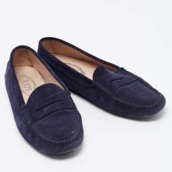 Pre Owned Tod's Blue Suede Gommino Penny Slip On Loafers Size 40