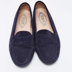 Pre Owned Tod's Blue Suede Gommino Penny Slip On Loafers Size 40