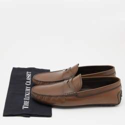 Pre Owned Tod's Brown Leather Driver Loafers Size 44