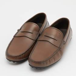 Pre Owned Tod's Brown Leather Driver Loafers Size 44