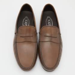Pre Owned Tod's Brown Leather Driver Loafers Size 44
