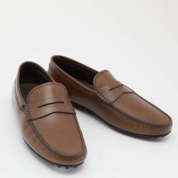 Pre Owned Tod's Brown Leather Driver Loafers Size 44