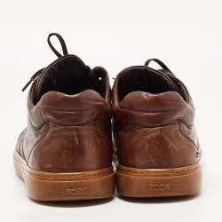 Pre Owned Tod's Brown Leather Lace Up Sneakers Size 43