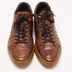 Pre Owned Tod's Brown Leather Lace Up Sneakers Size 43