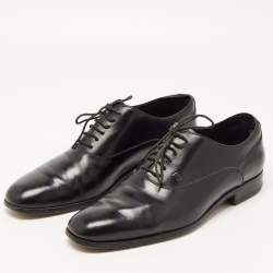 Pre Owned Tod's Black Leather Lace Up Oxfords Size 41.5