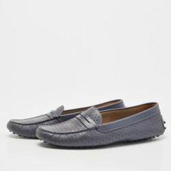 Tod's Blue Textured Leather Penny Slip On Loafers Size 40.5