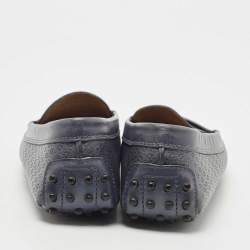 Tod's Blue Textured Leather Penny Slip On Loafers Size 40.5