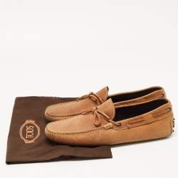 Pre Owned Tod's Brown Suede Bow Slip On Loafers Size 44